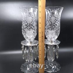 2 Duncan & Miller FIRST LOVE Candlesticks w Hurricane Shades Bobeches & Prisms