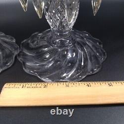 2 Duncan & Miller FIRST LOVE Candlesticks w Hurricane Shades Bobeches & Prisms