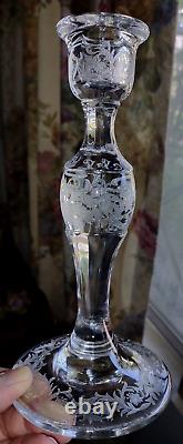 2 EAPG Fostoria DRESDEN Rose CANDLE STICK Holders 8 Etch#2244-6 RARE STUNNING