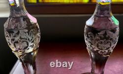 2 EAPG Fostoria DRESDEN Rose CANDLE STICK Holders 8 Etch#2244-6 RARE STUNNING