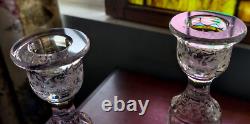 2 EAPG Fostoria DRESDEN Rose CANDLE STICK Holders 8 Etch#2244-6 RARE STUNNING