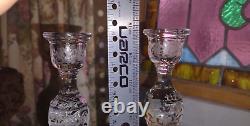 2 EAPG Fostoria DRESDEN Rose CANDLE STICK Holders 8 Etch#2244-6 RARE STUNNING