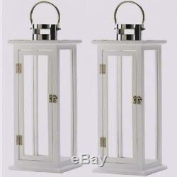 2 EXTRA Large WOOD Lantern 24 Tall White Candle Holder Wedding Centerpieces