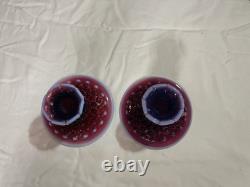 2 Fenton USA Purple Plum Hobnail Opalescent Art Glass Table Candle Stick Holder
