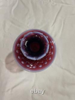 2 Fenton USA Purple Plum Hobnail Opalescent Art Glass Table Candle Stick Holder