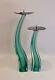 2 Giuliano Tosi Murano Glass Candle Holders 1970s Aqua Blue Wave 8/10, Signed