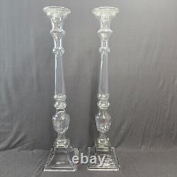 2 Glass Pillar Candle Holders by Lazy Susan Tall 27 Tall for Weddings or Home