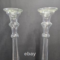 2 Glass Pillar Candle Holders by Lazy Susan Tall 27 Tall for Weddings or Home