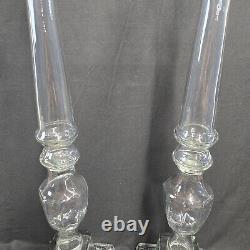 2 Glass Pillar Candle Holders by Lazy Susan Tall 27 Tall for Weddings or Home