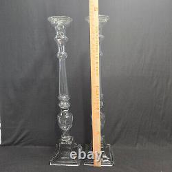 2 Glass Pillar Candle Holders by Lazy Susan Tall 27 Tall for Weddings or Home