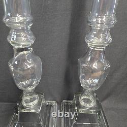 2 Glass Pillar Candle Holders by Lazy Susan Tall 27 Tall for Weddings or Home