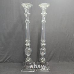 2 Glass Pillar Candle Holders by Lazy Susan Tall 27 Tall for Weddings or Home