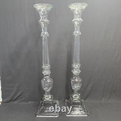 2 Glass Pillar Candle Holders by Lazy Susan Tall 27 Tall for Weddings or Home