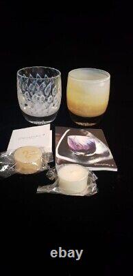 2 Glassybaby YES & COMFORT Votive Candle Holder Mint In Box + Paperwork