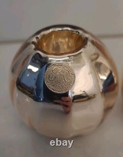 2 Gold Art Deco Mercury Glass Ball Round Orb Candle Holders Erphila E&R (B3-K1)