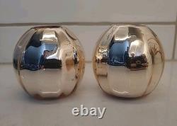 2 Gold Art Deco Mercury Glass Ball Round Orb Candle Holders Erphila E&R (B3-K1)