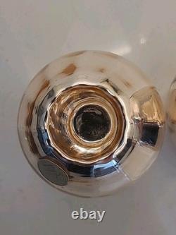 2 Gold Art Deco Mercury Glass Ball Round Orb Candle Holders Erphila E&R (B3-K1)