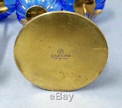 2 Gunnar Ander Ystad Metall Candle Holder Sweden Blue Glass Brass Mid Century