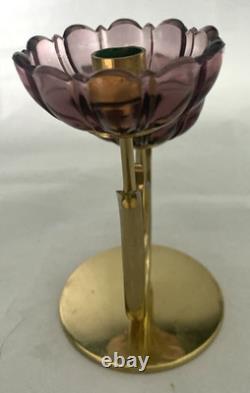 2-Gunner Ander Ystad Metall Amethyst Glass Flower Double Candle Holders MCM