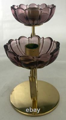 2-Gunner Ander Ystad Metall Amethyst Glass Flower Double Candle Holders MCM