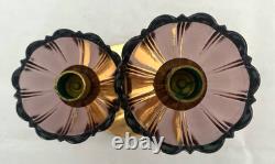 2-Gunner Ander Ystad Metall Amethyst Glass Flower Double Candle Holders MCM