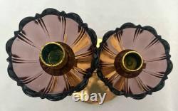 2-Gunner Ander Ystad Metall Amethyst Glass Flower Double Candle Holders MCM