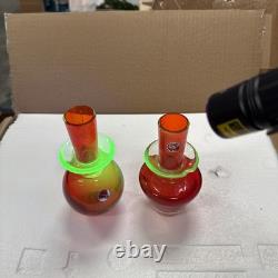 2 Hand-blown Murano Red Glass Candlestick Holders with Clear Base Made In Italy