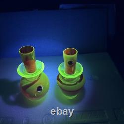 2 Hand-blown Murano Red Glass Candlestick Holders with Clear Base Made In Italy