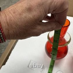 2 Hand-blown Murano Red Glass Candlestick Holders with Clear Base Made In Italy