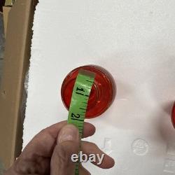 2 Hand-blown Murano Red Glass Candlestick Holders with Clear Base Made In Italy