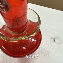 2 Hand-blown Murano Red Glass Candlestick Holders with Clear Base Made In Italy