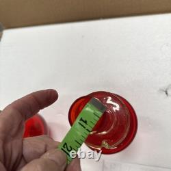 2 Hand-blown Murano Red Glass Candlestick Holders with Clear Base Made In Italy