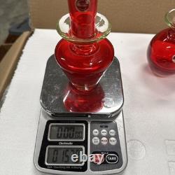 2 Hand-blown Murano Red Glass Candlestick Holders with Clear Base Made In Italy