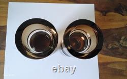 2- Heavy 8 Crystal, Mid-Century Modern Style Clear Amber Glass Candle Holders