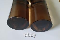 2- Heavy 8 Crystal, Mid-Century Modern Style Clear Amber Glass Candle Holders