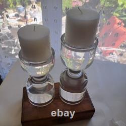 2- Heavy crystal Designer, mid-century modern Style clear glass candle holders