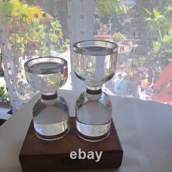 2- Heavy crystal Designer, mid-century modern Style clear glass candle holders