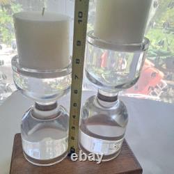2- Heavy crystal Designer, mid-century modern Style clear glass candle holders