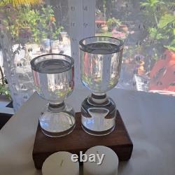 2- Heavy crystal Designer, mid-century modern Style clear glass candle holders