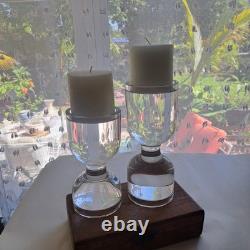 2- Heavy crystal Designer, mid-century modern Style clear glass candle holders