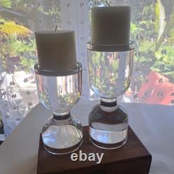 2- Heavy crystal Designer, mid-century modern Style clear glass candle holders