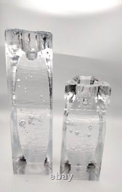 2 Kosta Boda Connect Glass Candle Holders Heart, Ice, MCM, Love, Kjell Engman