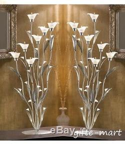 2 LARGE 32 silver Candelabra flower modern art metal sculpture candle holder