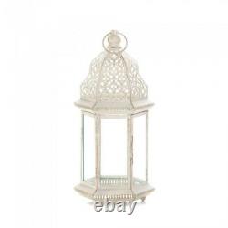 2 Large Distressed Lantern 16 in Tall White Candle Holder Wedding Centerpieces