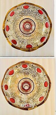 2 MAGNFICENT Bohemian Cranberry Gold GLASS Lusters Lustres Candle Holders PRISMS