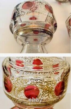 2 MAGNFICENT Bohemian Cranberry Gold GLASS Lusters Lustres Candle Holders PRISMS
