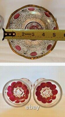 2 MAGNFICENT Bohemian Cranberry Gold GLASS Lusters Lustres Candle Holders PRISMS