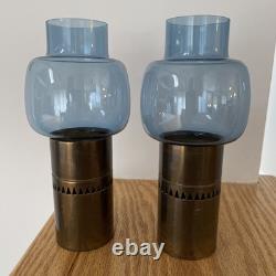 2 MCM Hans-Agne Jakobsson Sweden Brass Triangular Cutout Candle Holders 7