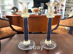 2 MCM Murano Art Glass Purple & Gold FLeck Roman Style Candlestick Holders 10
