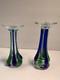 2 Mcm Murano Italian Art Glass Blue Green Sommerso Hand Blown Candle Holders